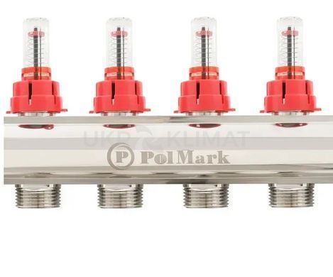Колекторний блок Polmark PBMF103 1"&times;3/4" на 3 контури з витратомірами та термоклапанами, латунь
