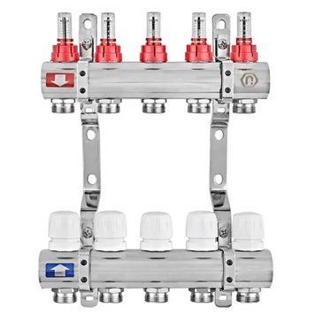Коллекторный блок EP Czech EP.B3110-05 1"&times;3/4" на 5 контуров с расходомерами, латунь