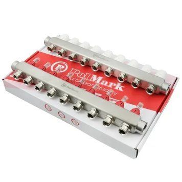 Коллекторный блок Polmark PSMF110 1"&times;3/4" на 10 контуров с расходомерами и термоклапанами, нержавеющая сталь