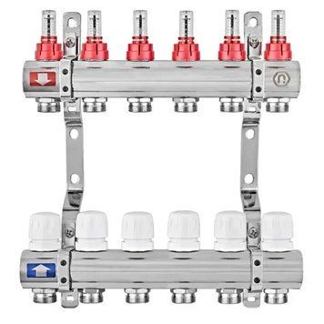 Коллекторный блок EP Czech EP.B3110-06 1"&times;3/4" на 6 контуров с расходомерами, латунь