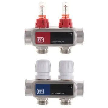 Коллекторный блок EP Czech EP.S1110-02 1"&times;3/4" на 2 контура с расходомерами, нержавеющая сталь