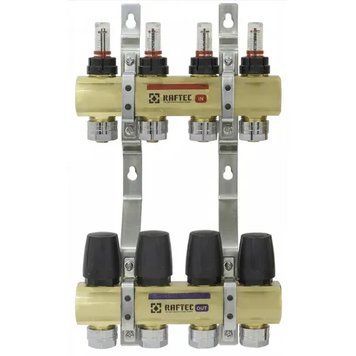 Колекторний блок Raftec Gold 1"&times;3/4" на 4 контури з витратомірами, латунь