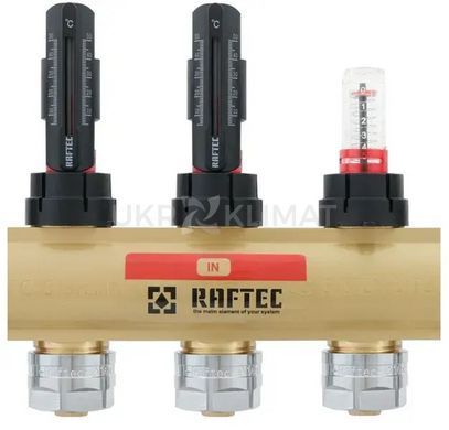 Колекторний блок Raftec Gold 1"&times;3/4" на 4 контури з витратомірами, латунь
