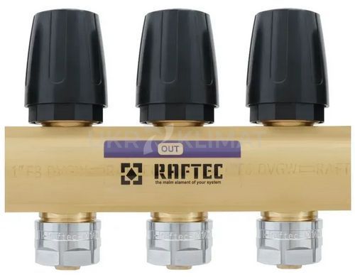 Колекторний блок Raftec Gold 1"&times;3/4" на 4 контури з витратомірами, латунь