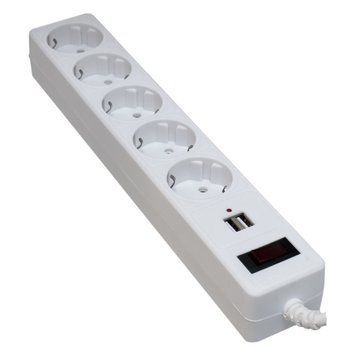 Мережевий фільтр Patron SP-53-USB-W, 5 розеток + 2 USB, 3 м, білий