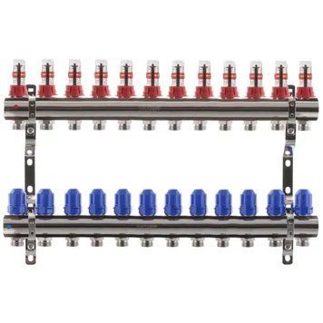 Коллекторный блок Koer KR.1110-12 1"&times;3/4" на 12 контуров с расходомерами, латунь