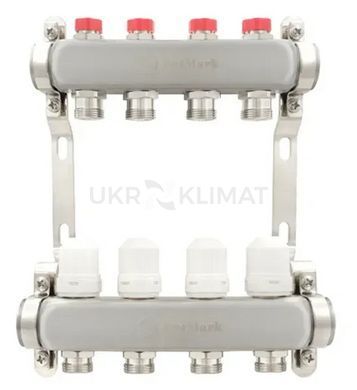 Коллекторный блок Polmark 1"&times;3/4" на 4 контура с термостатическими клапанами, нержавеющая сталь